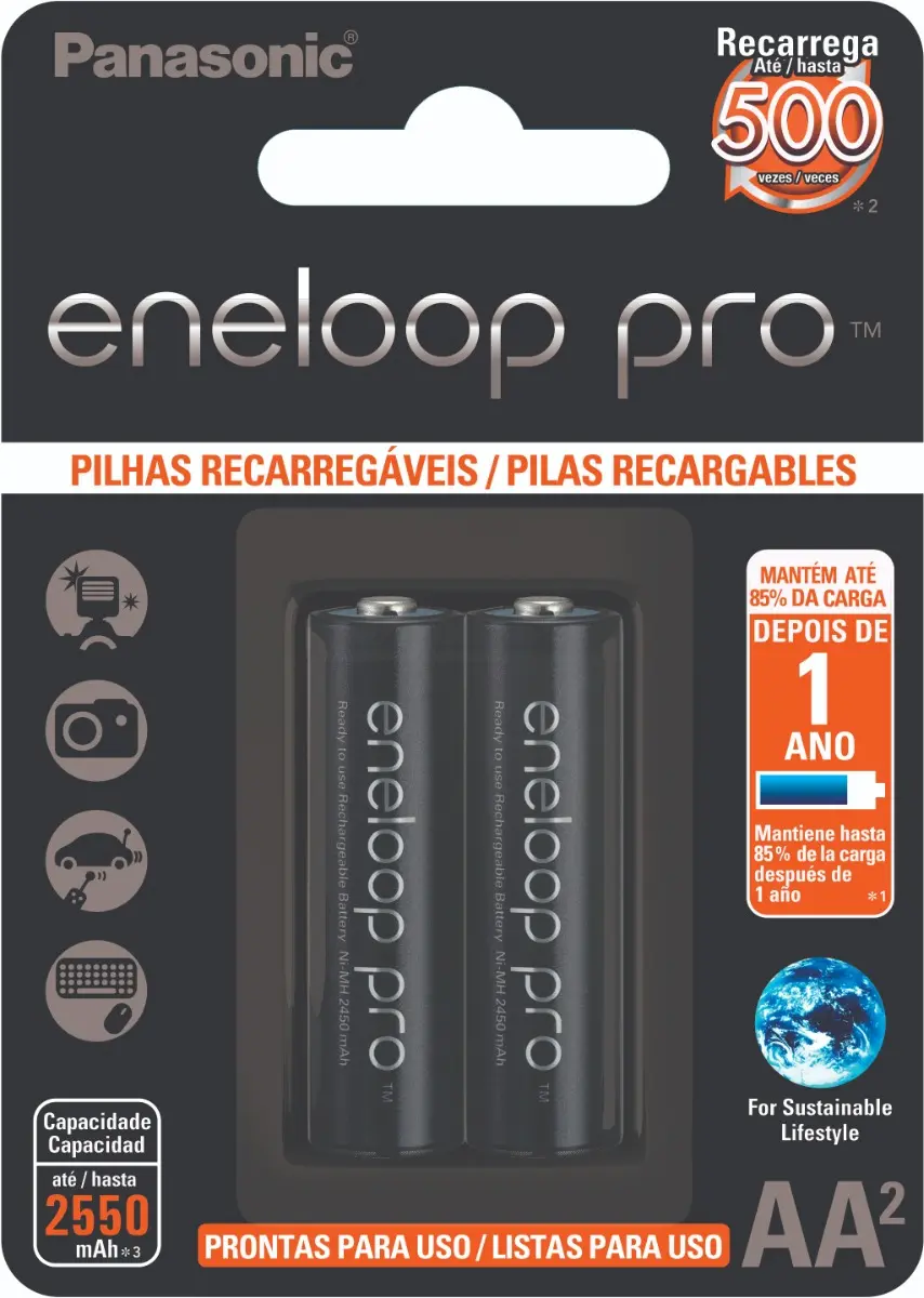 Pilhas Recarregáveis Panasonic Eneloop Pro AA 2550mAh (2 unidades)